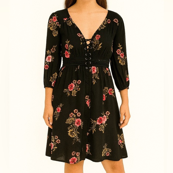 American Rag Floral Boho Midi 3/4 Sleeve - Picture 1 of 4